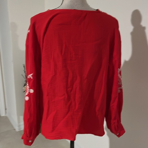 NWOT rain small red boho shirt embroidered 1448 - Picture 3 of 4